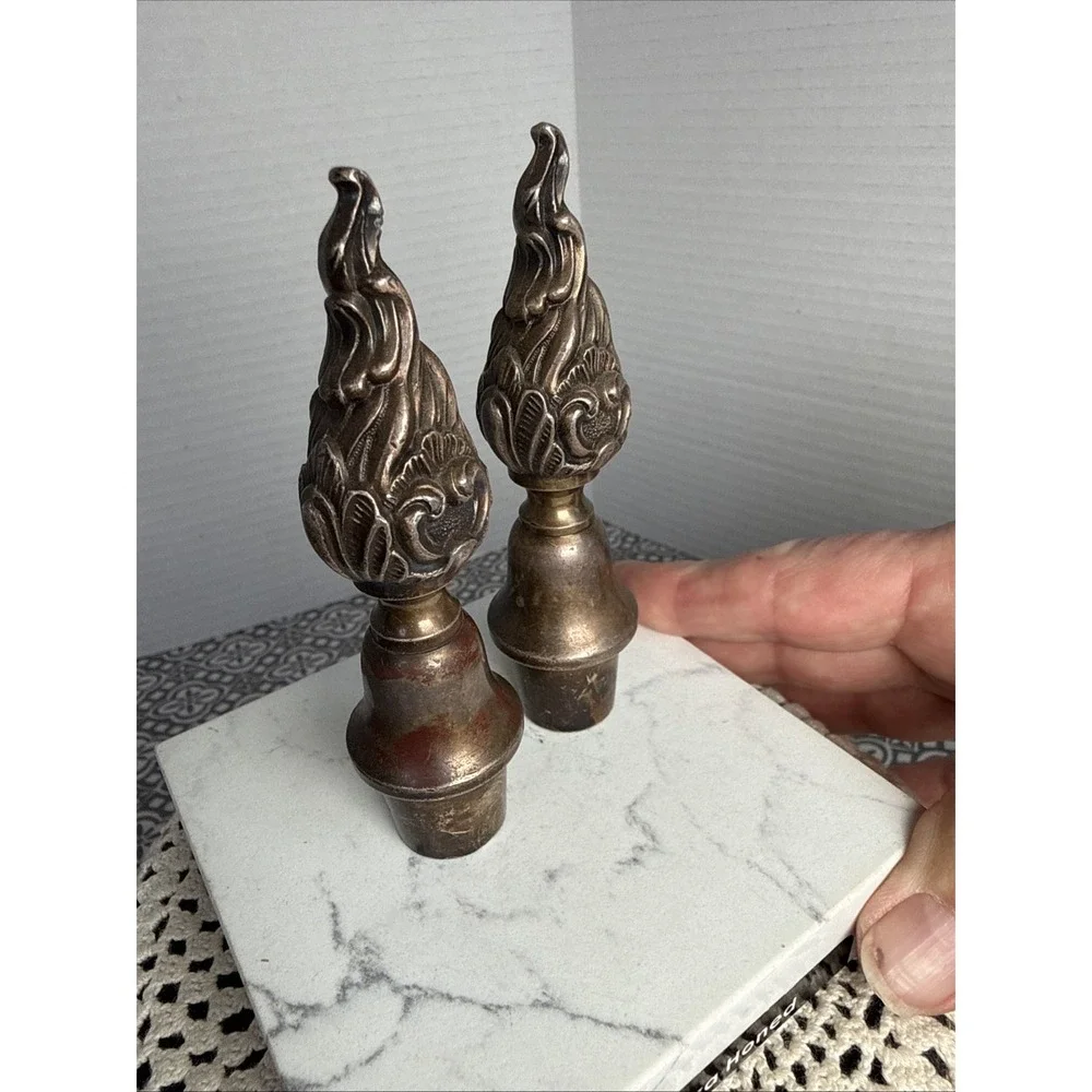 Antique Silver Plate Candelabra Flame Finials/Wine Stoppers. Set Of 2.
